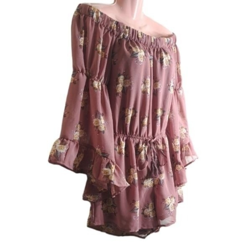 Blush Women's Romper Floral Print‎ Old Pink Long Sleeves Size Small - Picture 3 of 14